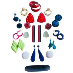 Vintage 80’s Colourful Pierced Earring + Brooch 29 piece Jewelry Lot